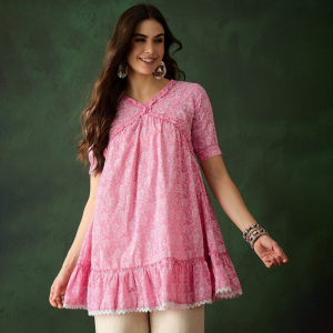 Women Printed Pure Cotton V-Neck Tunic