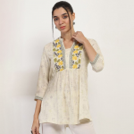 Floral Embroidered Mandarin Collar Neck Tunic