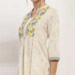 Floral Embroidered Mandarin Collar Neck Tunic